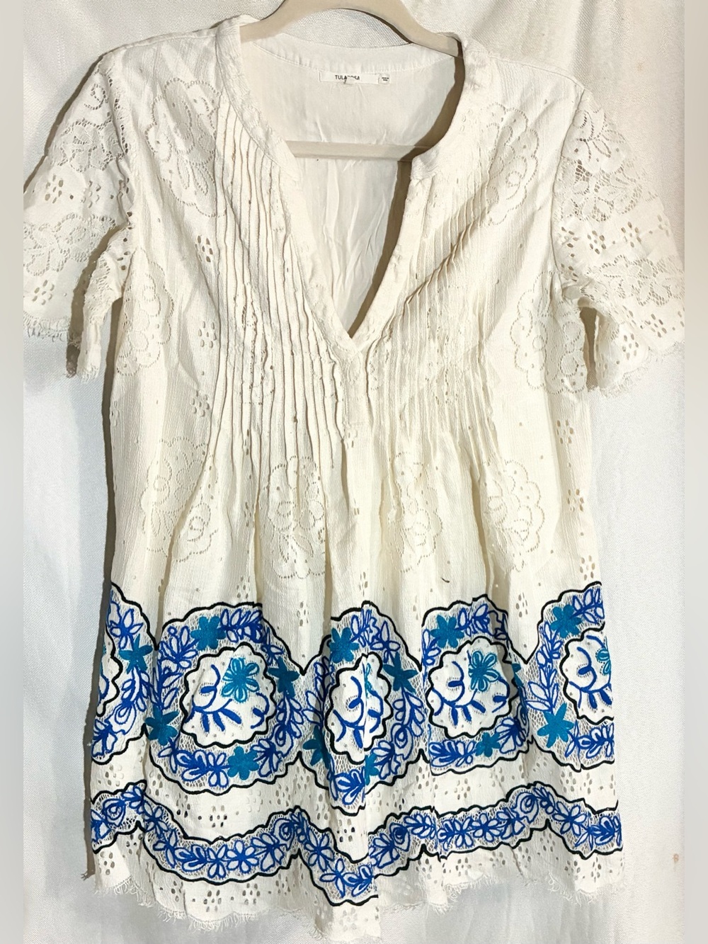 Tularosa Embroidered Lace Babydoll Dress Sz S Peasant Boho Hippie Chic